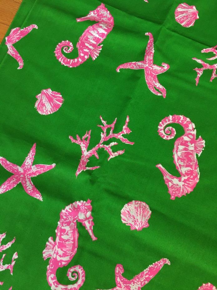 Leon Rosenblatt 2 3/4 Yards Fabric Hot Pink & Green Seahorse Starfish Shells