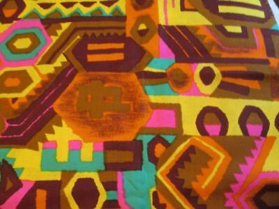 Vintage Psychedelic Abstract Neon Groovy Tiki Upholstery Curtain Mod Fabric 3 yd