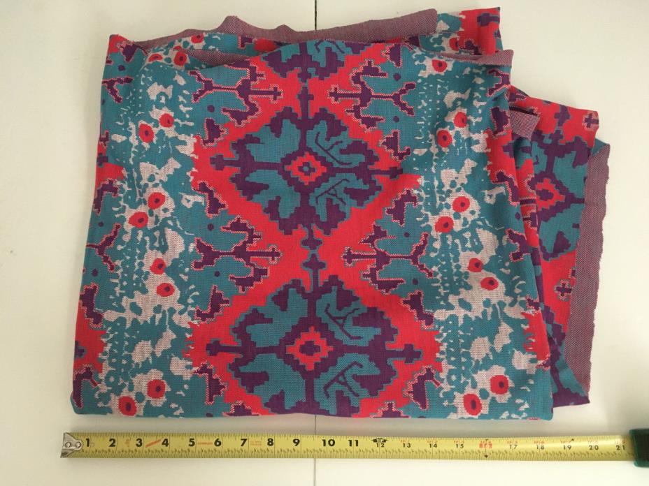 VTG Red Floral Psychedelic 1970s Dress Curtain Upholstery Fabric 69x72 Hippie