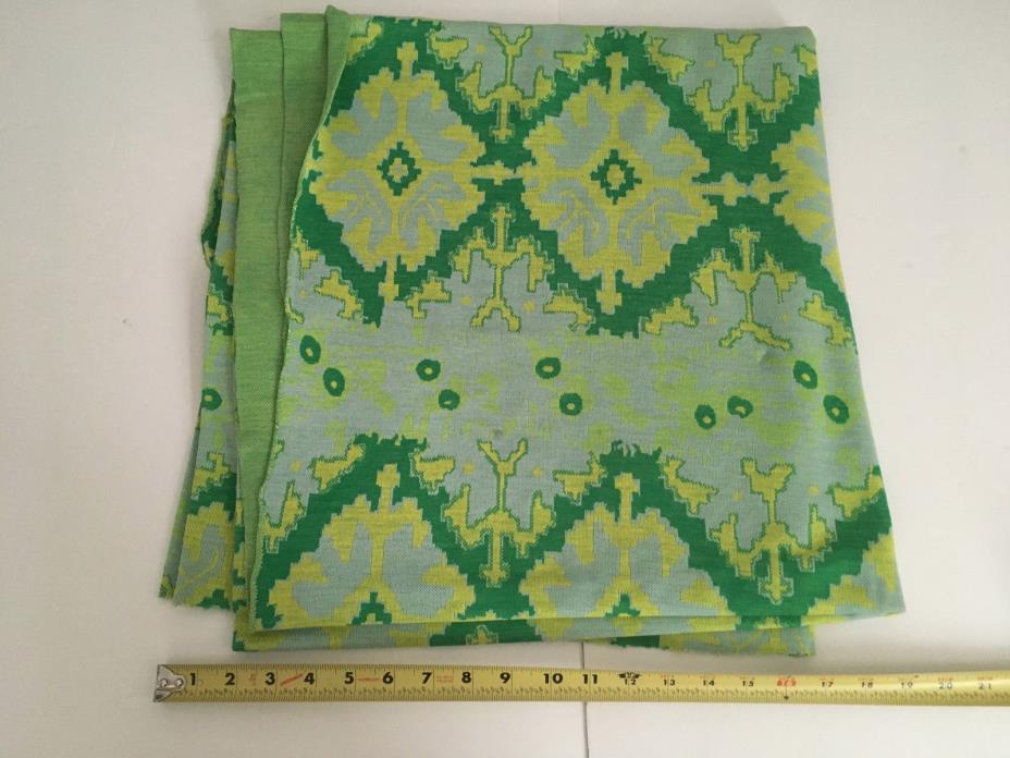 VTG Green Floral Psychedelic 1970s Dress Curtain Upholstery Fabric 69x72 Hippie