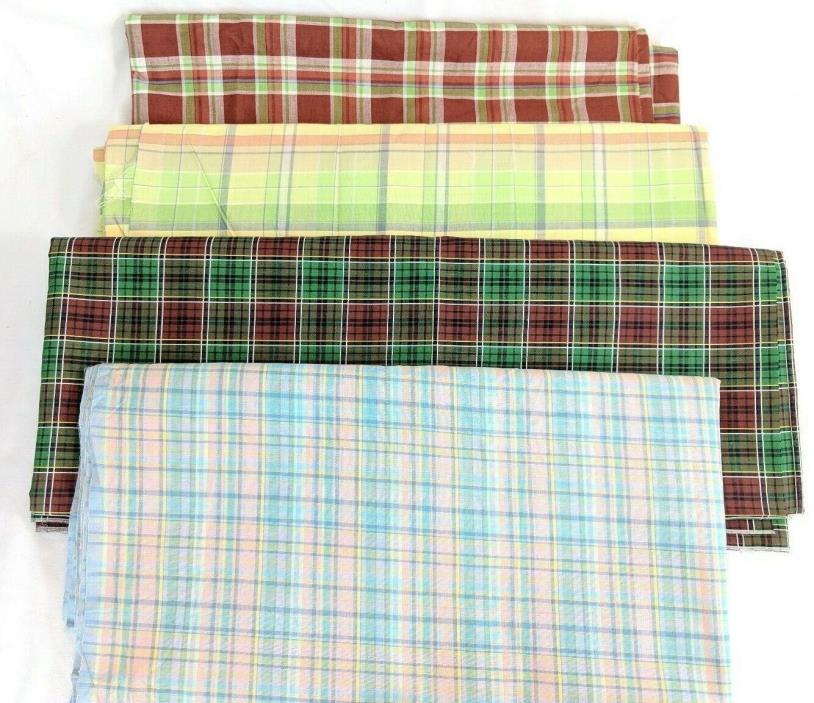 Lot of 4 Vintage Plaid Cotton Fabric Yards, Total 15 yards