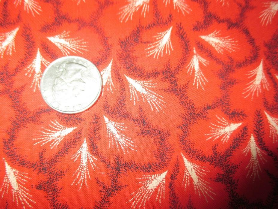 COTTAGE CHARM Vintage RED LEAVES On BROWN 1980's COTTON Fabric-over 4 yd