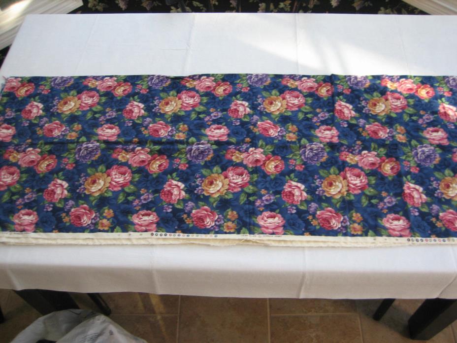BTY - 1 Yard - TEXSTYLES Pink & Purple Flowers On Royal Blue Screen Print Fabric