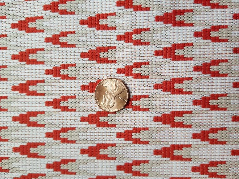 Vintage Double Knit Fabric 70w x 65L Red White Beige