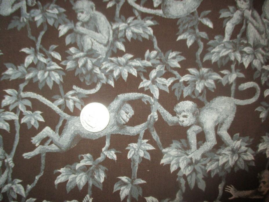 OH SO CUTE Vintage GRAY MONKEYS In TREES On BROWN 1990's COTTON Fabric-3 yd