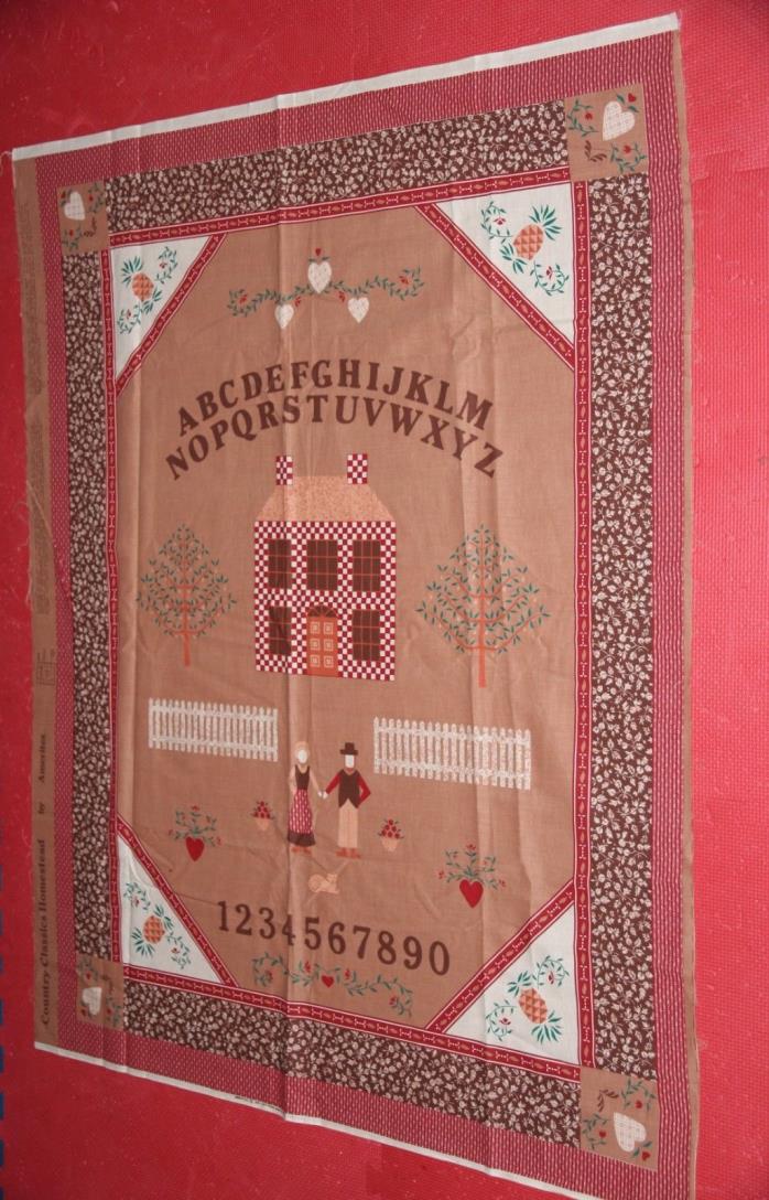 Vintage Large Ameritex Fabric Panel Set Homestead (Brown)1 Panel, 2 Pillow Tops