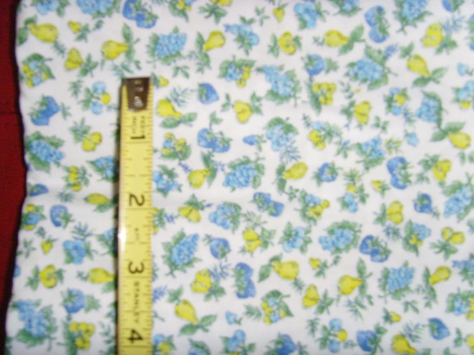 Vintage miniature fruit print blue yellow fabric grapes pears strawberry cherry