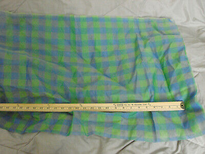 Vintage 70s Fabric Poly Chiffon Sheer Blue Green Plaid 3 yd