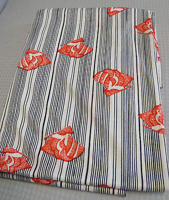Fabric Synthetic Polyester +/- 1 Yd 65 W Black Stripe Red Mod Stylized Roses