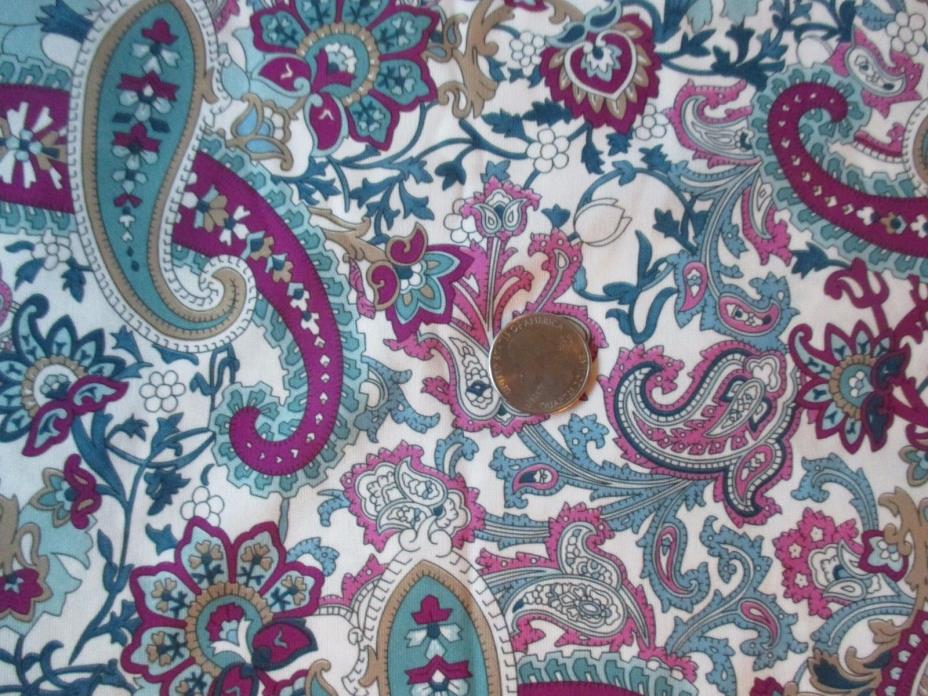 Vintage PURPLE BLUE PAISLEY On WHITE 1970's Stretch POLYESTER Fabric-shy 4 yd