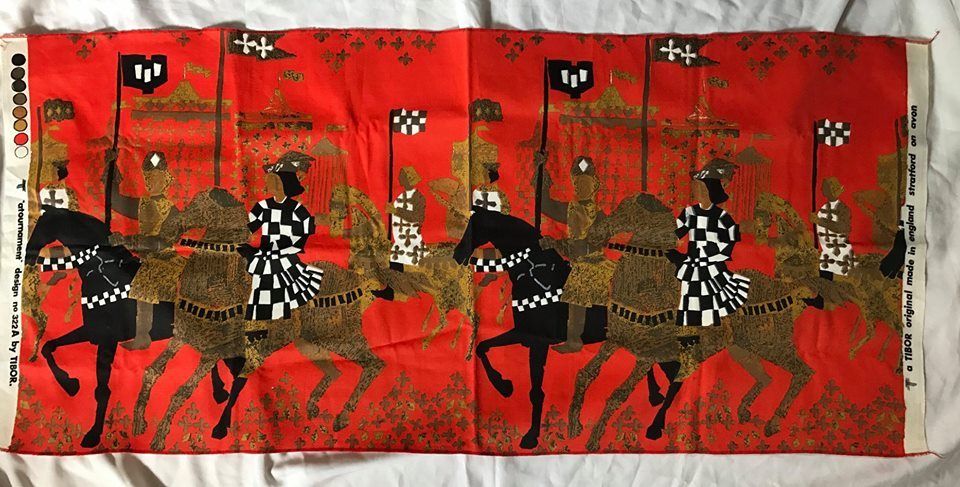 Vintage Tibor Reich Novelty Print Fabric Medieval Tournament Joust Made/England