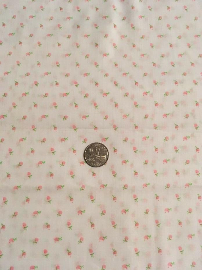 Vintage  Tiny Pink Rosebuds on White Fabric BTHY