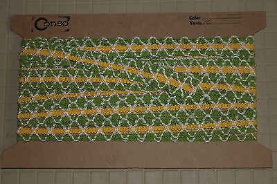 Vintage Fabric Trim Circa 1960's Green & Yellow Bands w/White By The Yard