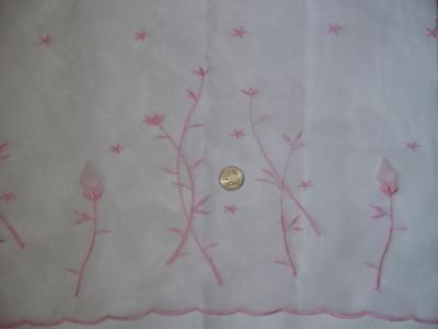 PINK ON PINK SINGLE BORDER EMBROIDERED ORGANZA FABRIC 3D FLOWERS 4 YARDS