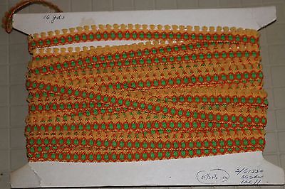 Vintage Yellow Green Orange Fabric Trim With Fringes Circa 1960's By The Yard