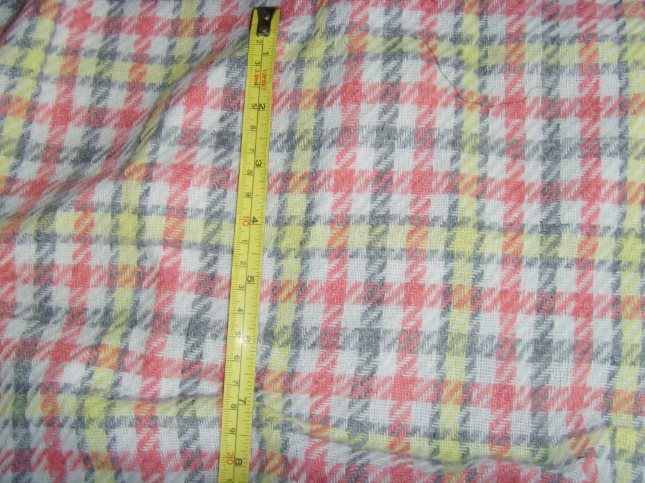 Blue yellow and gray vintage heavy plaid fabric with netting backing 68x58 in