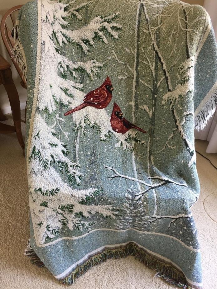 Throw Lap Blanket - Birds Snow Trees 51