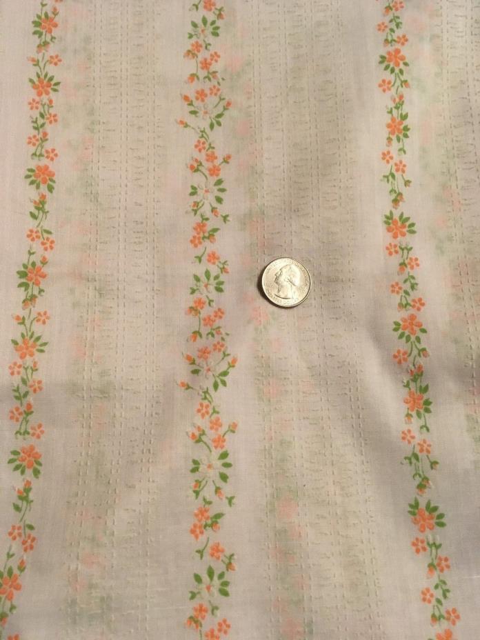 Vintage Flocked Pink Flower Stripes on Textured White Fabric