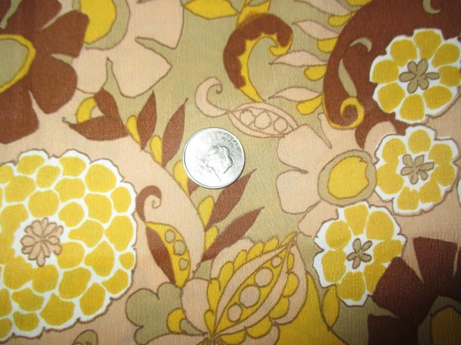 HIPPIE CHICK Vintage FLOWERS In BROWNS On BROWN 1970's CREPE Fabric-3 yd