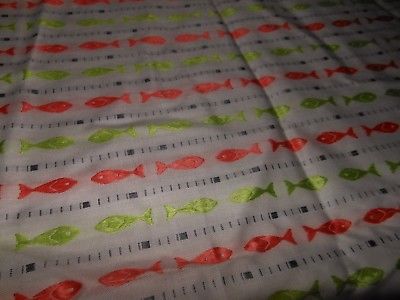 Vintage Silky Cotton Poly Fabric Atomic FISH Coral Lime Green White 2 Yd x 36