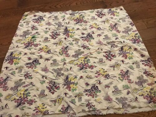 Vintage 40’s 50’s Asian Prind Rayon Fabric - 26 X 68