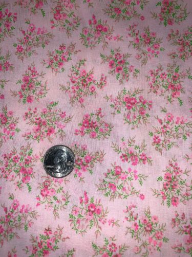 Vtg  PINK Flower Floral Cotton Fabric Quilt 128” x 45” 3.5 Yds Green Chic