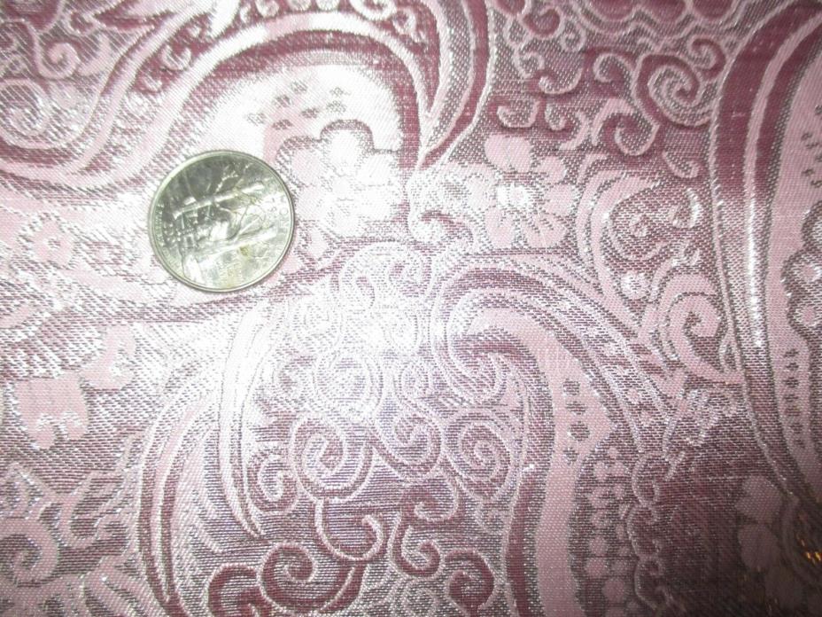 DREAMY Vintage SILVER PAISLEY FLOWERS On PINK 1970's SATIN LAME Fabric-over 4 yd