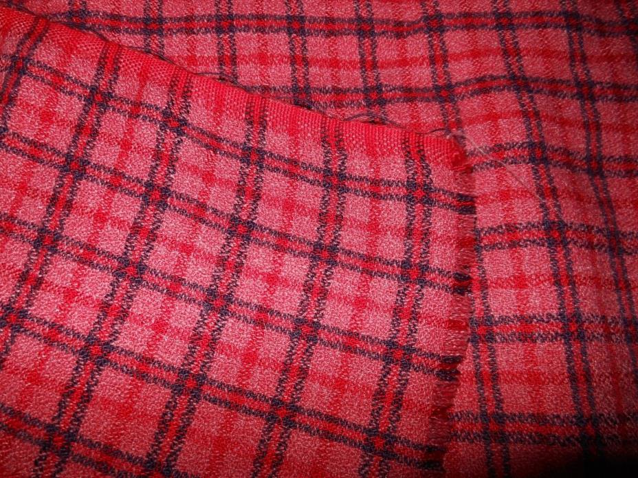 2.5+ Yds Vtg Cabin Double Woven Fabric Red Pink Blue Checker 94
