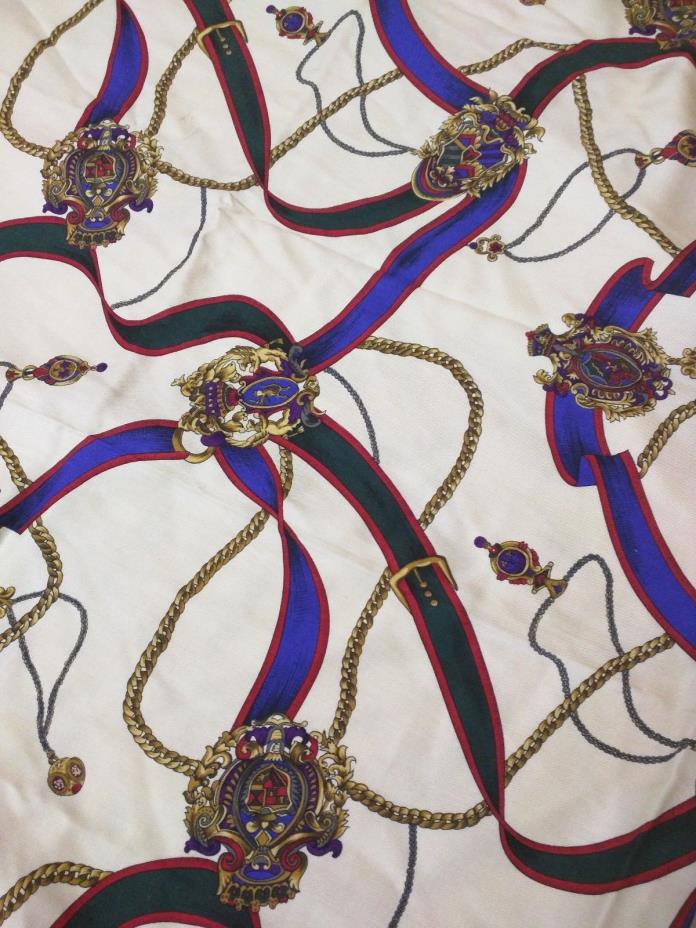 Vintage Fabric Mayar Silk Inc.Red Blue Green & Cream~Ropes & Coats of Arms~3 yds