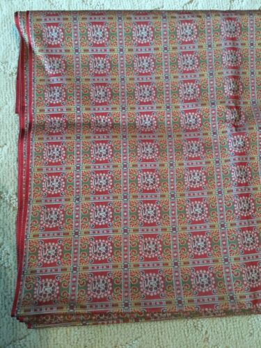 Vintage Fabric 36” Width Red W/some Green & Blue 2.38 Yds Rectangular Pattern