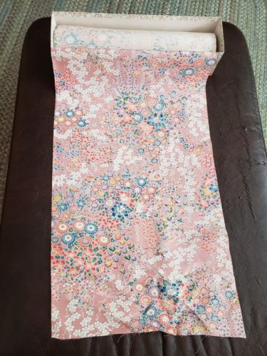 VINTAGE ROLL OF FABRIC ORIENTAL PINK COLORFUL LARGE ROLL