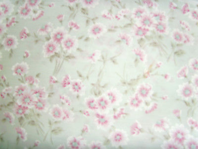 Dainty Spring Wildflowers on palest green fabric white pink material chic decor