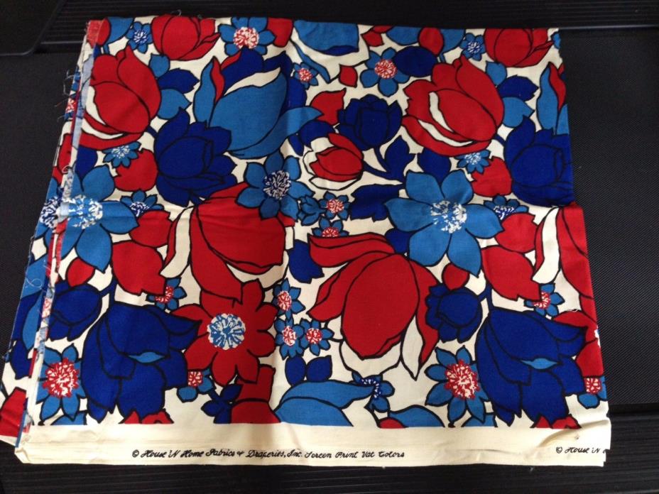 VTG 1960's HOUSE 'N HOME RETRO MODERNIST RED WHITE BLUE floral FABRIC 3 YARDS