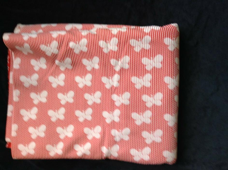 Vintage Polyester DOUBLE KNIT Fabric Red White Butterflies 2 1/2 yards X 62