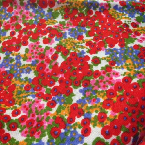 Vintage Floral Polyester Fabric Red Blue Pink Flower Pattern 36