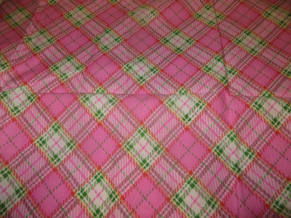 Vintage Pink Plaid Fabric -- 44