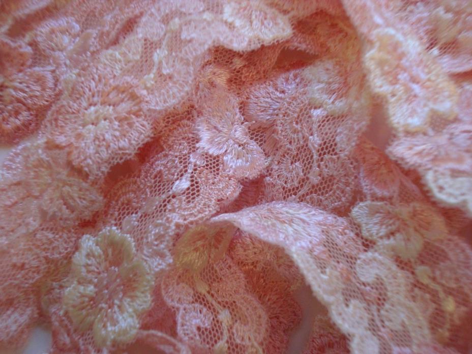 4 1/2 Yards Vintage Pale Pink Lace Ribbon Trim Embroidered Pink & White Flowers