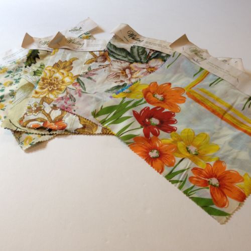 Lot of 12 Vintage 1960's Floral Fabric Samples Swatches Crafts Pillows Flowers