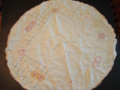 Vintage Early Pa Dutch / Bucks Co. Pa. ROUND NEEDLE POINT TABLE CLOTH HAND MADE