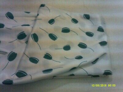 VINTAGE RETRO WHITE with TEAL TULIP PRINT POLYESTER Lightweight KNIT ONE YARD
