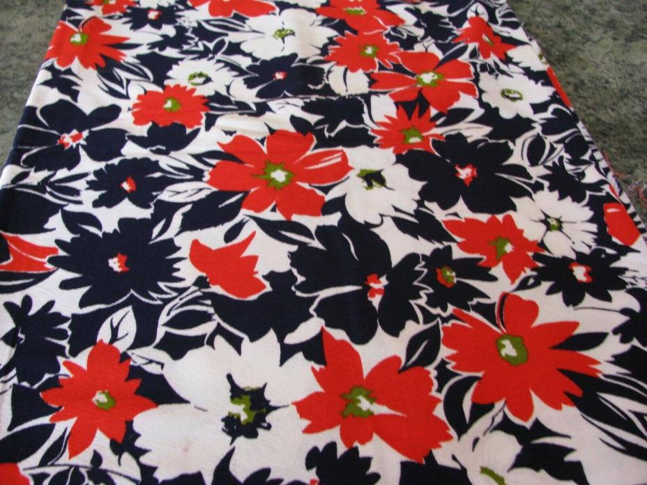 Retro 1960's Floral Red/White/Navy Fabric-2 Yards