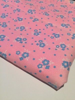 VTG 1960's Hot Pink Blue Flowers Floral Fabric
