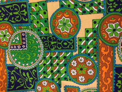 70’s Vintage Fabric Blue Green Brown Orange Print