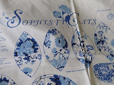 Sophisticats Cat Kitten Blue White FLoral Cut Sew Stuff Fabric Panel Vtg 80s HTF