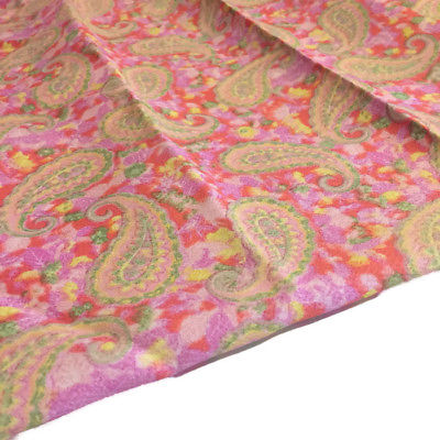 Vintage Paisley Floral Fabric Pink Green Yellow 1960's 46