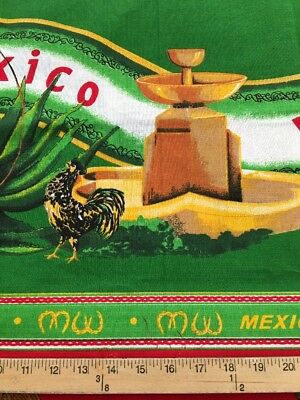 VTG Mexican Cowboy Vaquero MEXICO Novelty Border Print Fabric 3yd x 58