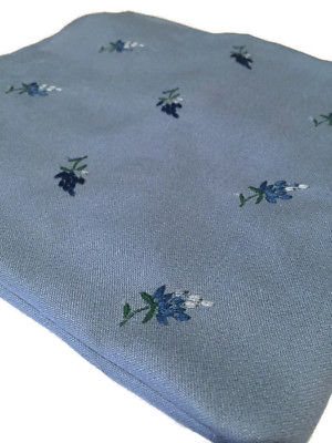 Vintage Blue Embroidered Floral Fabric 45