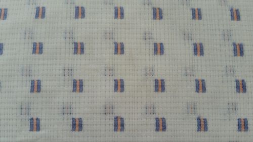 Vintage Single Knit Poly Fabric Pattern Blue White Coral Colors 12 Yards