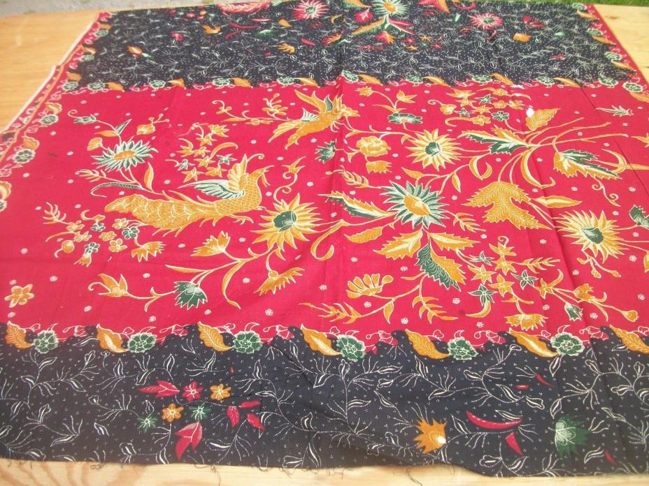 Pheasants Flowers Print Border Material 40 x 70 inches Red Black Gold MT147
