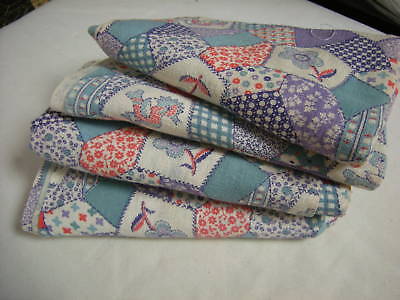 4 Vintage Patchwork Look Aqua, Red, Purple Feed Sacks 100% Cotton Fabric
